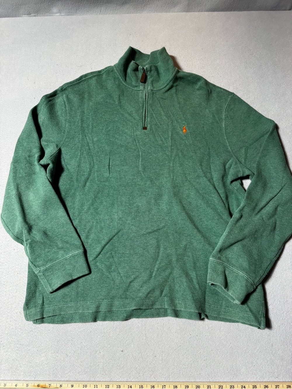 Ralph Lauren Men’s Forest Green Quarter-Zip Pullover Sweater with Orange Polo